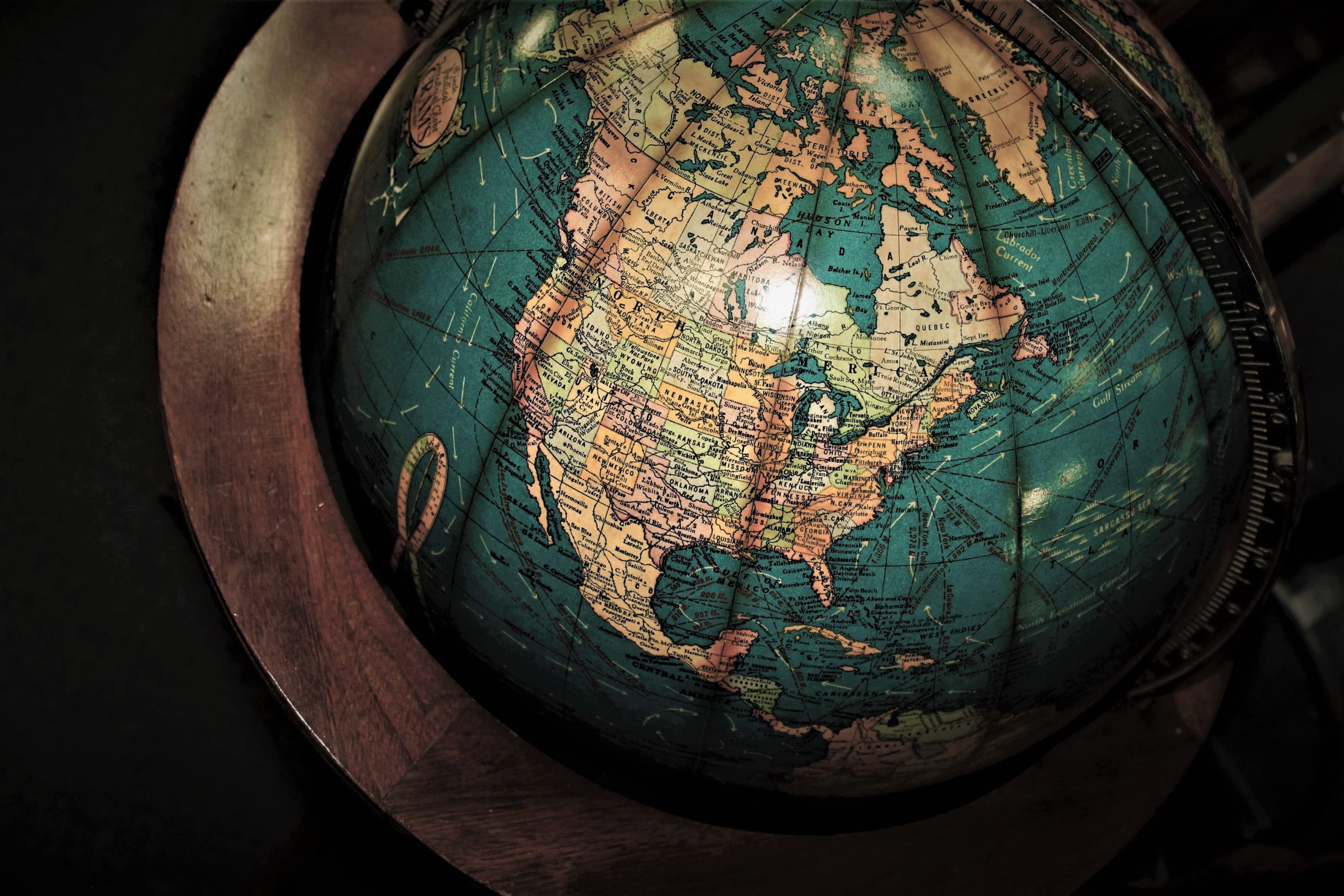 A globe showing a map of North America